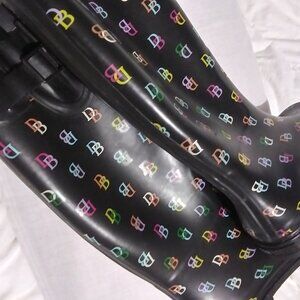 Dooney & Bourke Rainboots sz 5 black/colorful DB Mid-calf